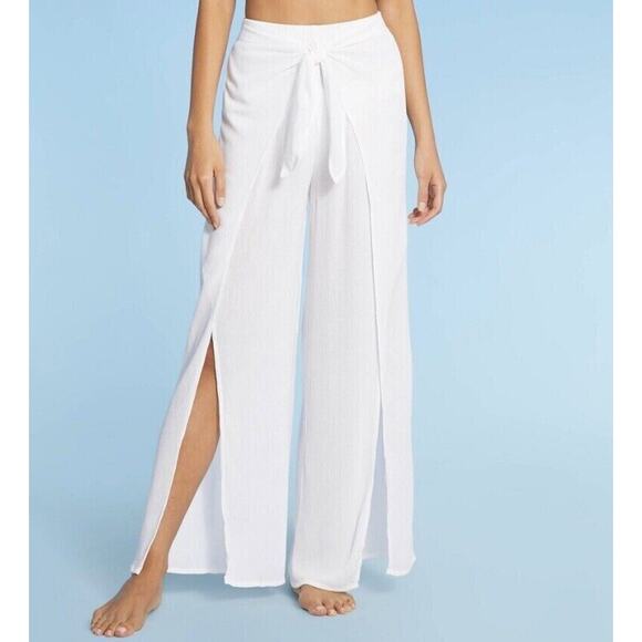 NEW Kona Sol Swim Tie Front Cover Up Pants Side Split White Size Small 4 - 6 - Picture 1 of 8